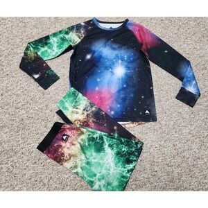 Burton Kids Lightweight Base Layer Dry Ride Set Shirt & Pants Small Galaxy Print